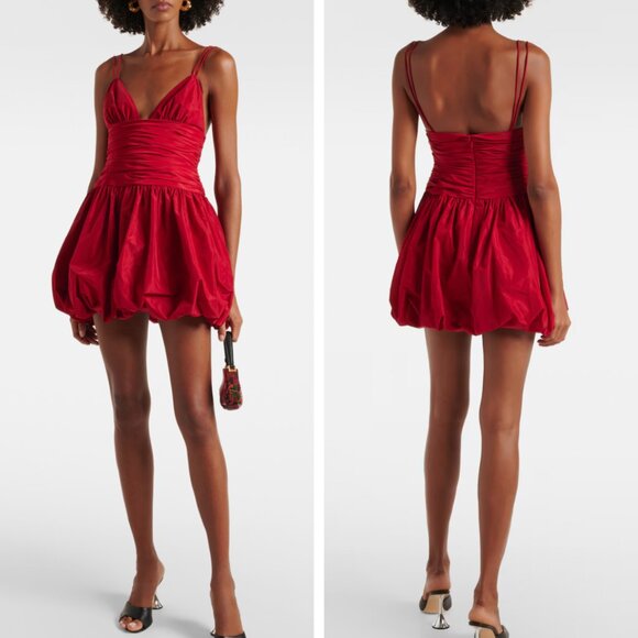 STAUD x Mytheresa Loren Ruched Taffeta Mini Dress Sz0 Rouge Lipstick Red - Picture 1 of 9